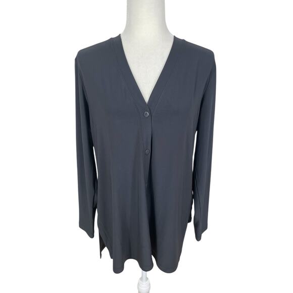 Sympli Button Front Stretch Jersey Long Sleeve Tunic Top Dark Gray Size 10 - Picture 1 of 13